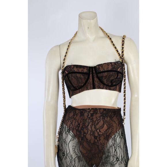 The Dolls House 2 Piece Sheer Lace Cropped Top Skirt Set Suit Size S - Picture 6 of 16